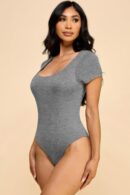 Short Sleeve Scoop Neck Double Layered Bodysuit
