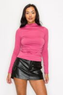 Mock Neck Ruched Solid Top
