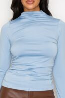 Mock Neck Ruched Solid Top