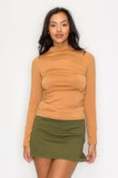 Mock Neck Ruched Solid Top