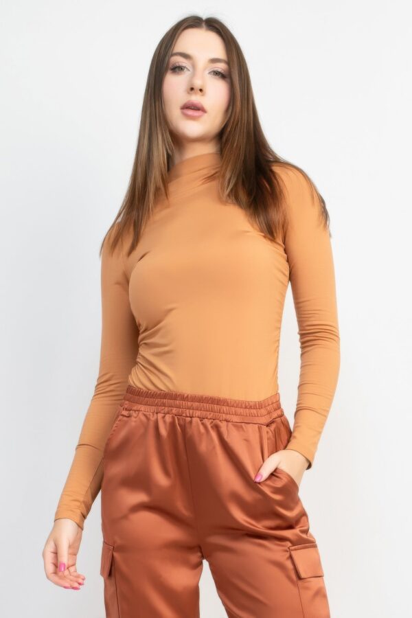 Mock Neck Ruched Solid Top - Image 2
