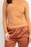 Mock Neck Ruched Solid Top