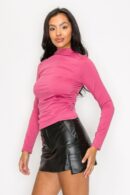 Mock Neck Ruched Solid Top
