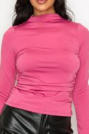 Mock Neck Ruched Solid Top